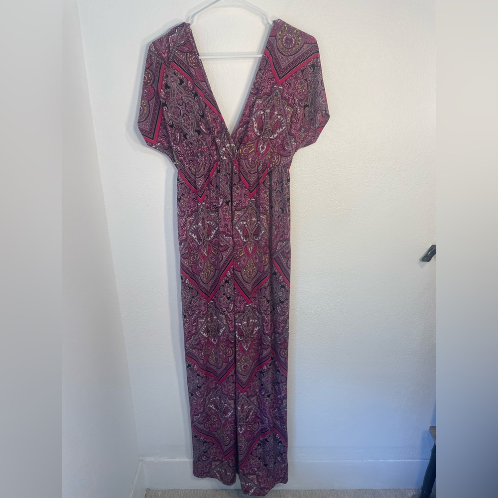 Paisley V-Neck Maxi Dress - Pink and Black, Size M